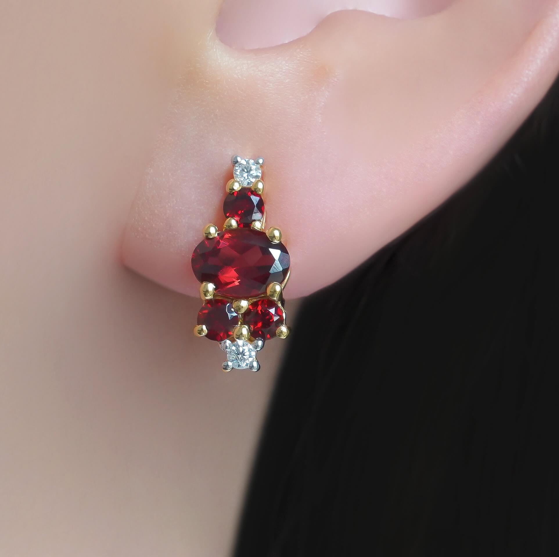 SZ15881 Earrings Silver 925 Garnet Cubic Zirconia (Gold Plated)