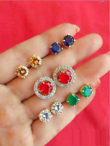 SZ11084-1 Earrings Silver 925 Red Cubic Zirconia Green Cubic Zirconia Sapphire Cubic Zirconia Yellow Cubic Zirconia Blue Cubic Zirconia