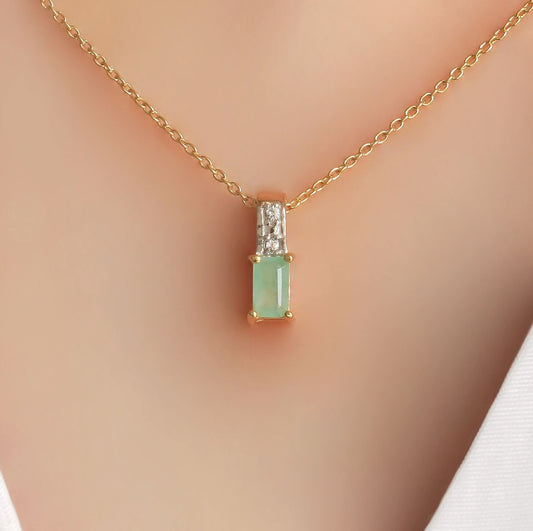 SZ14635 Necklace Sterling Silver 925 Brazilian Emerald White Topaz (Gold Plated)