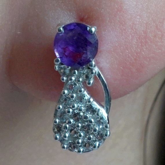 SZ11923 Earrings 925 Silver African Amethyst Topaz White