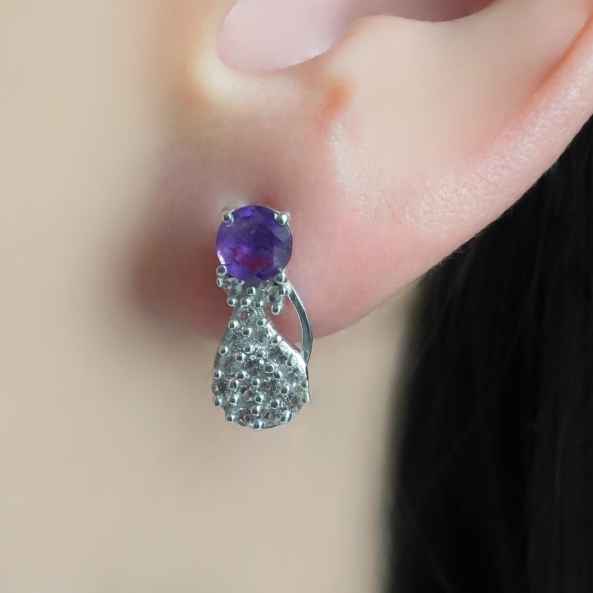 SZ11923 Earrings 925 Silver African Amethyst Topaz White