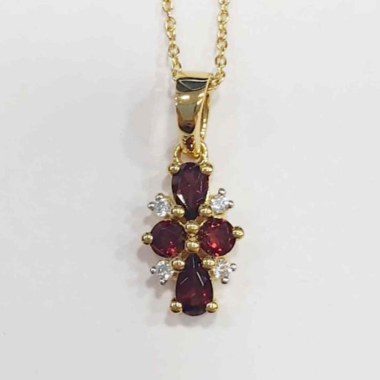 SZ16834 Necklace Silver 925 Garnet Fianite (Gold Plated)