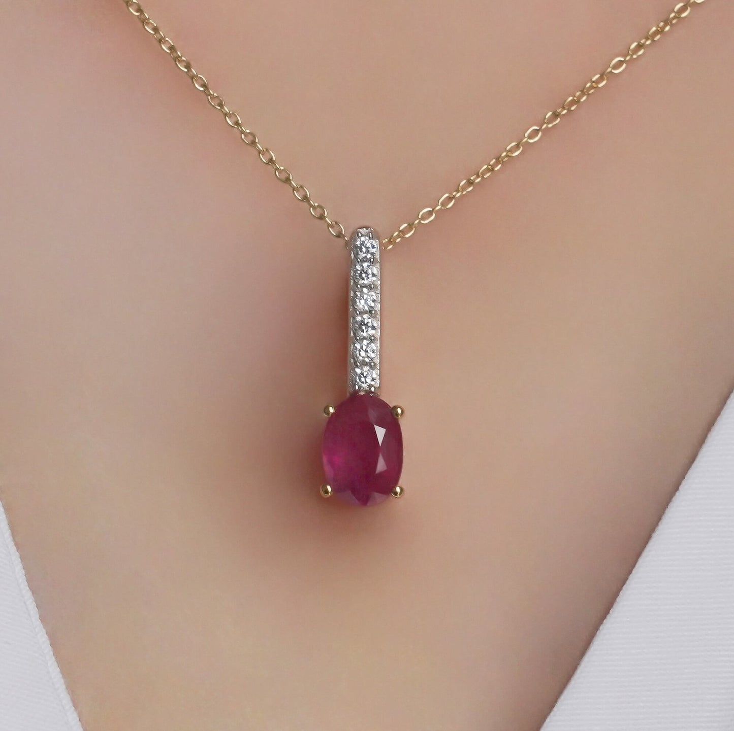 SZ16818 Necklace Silver 925 Thai Ruby Fianite (Gold Plated)