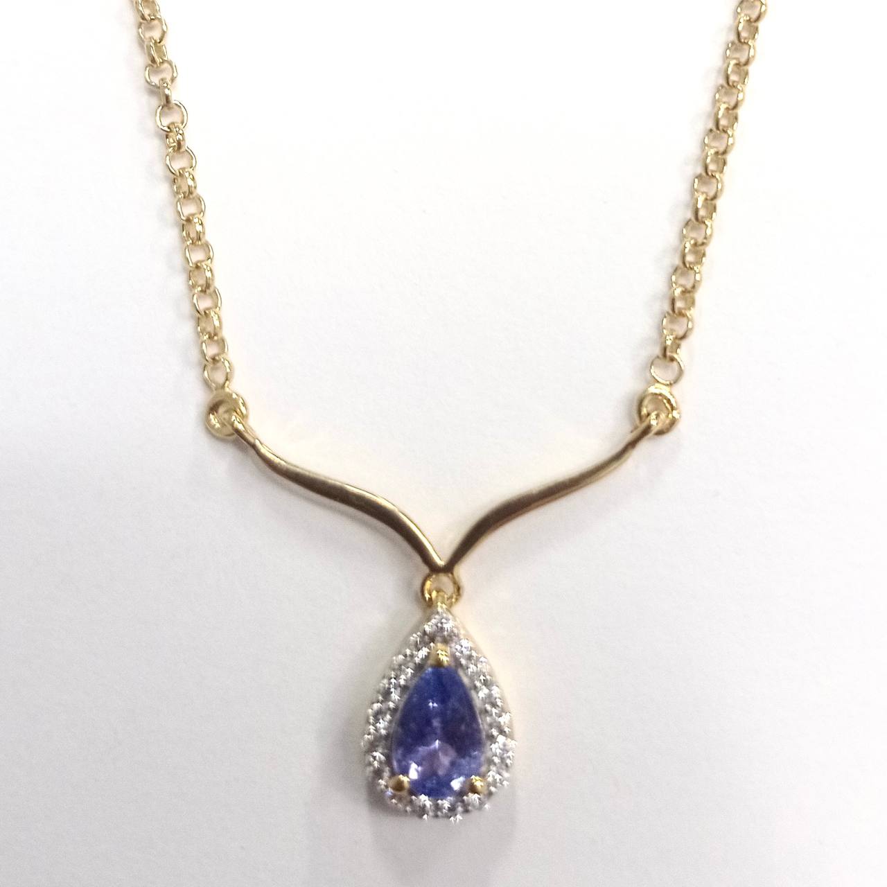 SZ16218 Necklace Silver 925 Tanzanite Fyanite (Gold Plated)