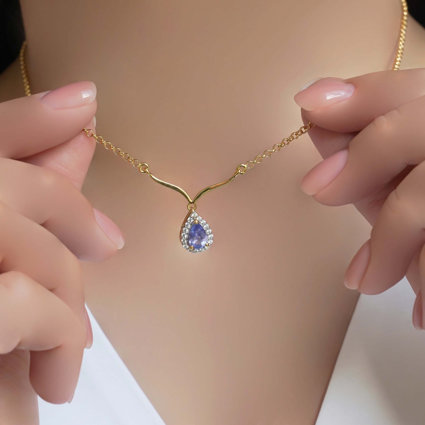 SZ16218 Necklace Silver 925 Tanzanite Fyanite (Gold Plated)