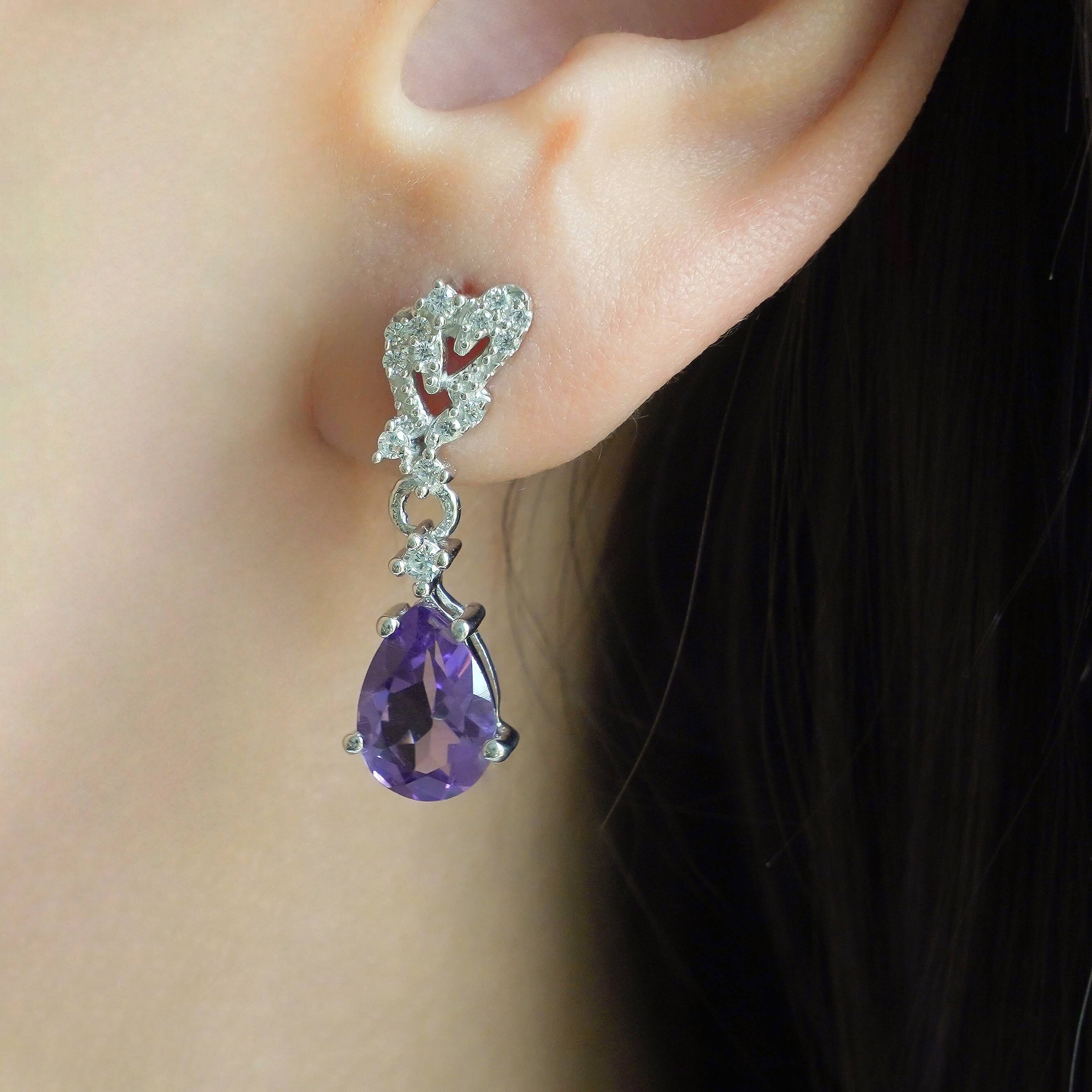 SZ11415 Earrings Silver 925 Brazilian Amethyst Cubic Zirconia