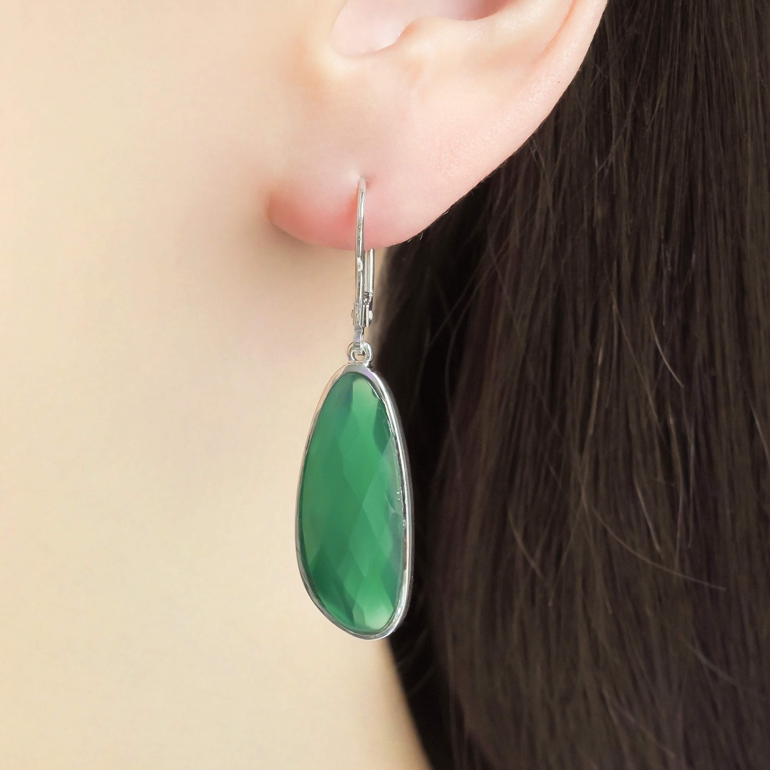 SZ11885 Earrings Silver 925 Green Agate "Emerald of Nero"