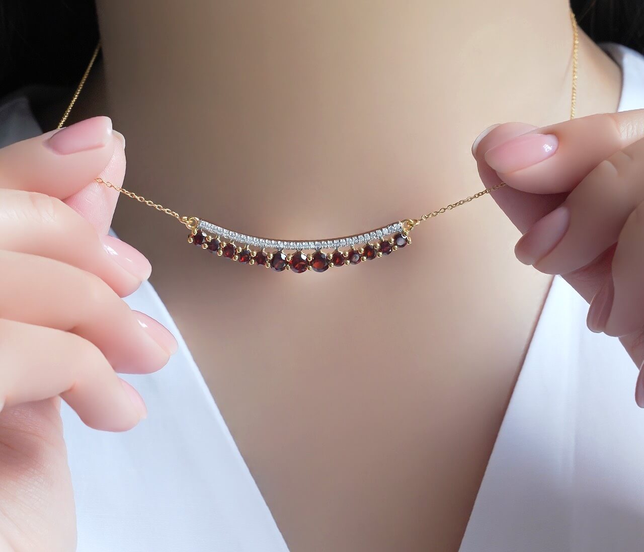 SZ16241 Necklace Silver 925 Garnet Fianite (Gold Plated)