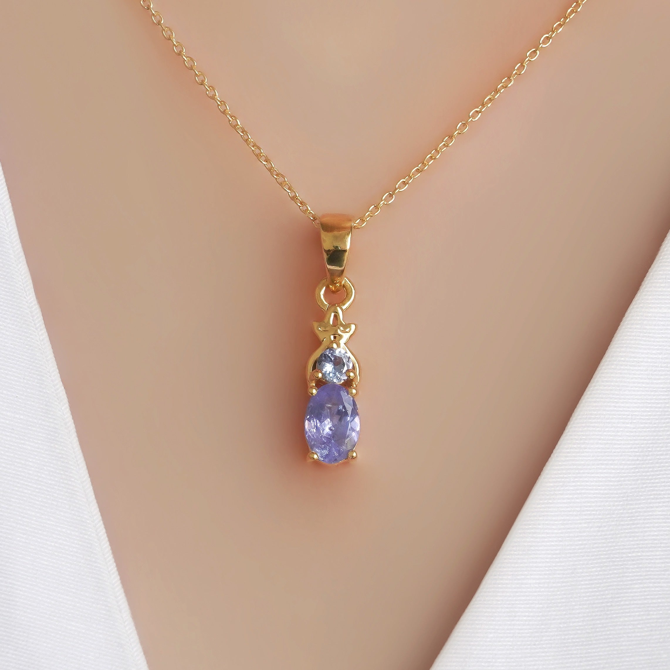 SZ14551 Necklace Silver 925 Tanzanite (Gold Plated)