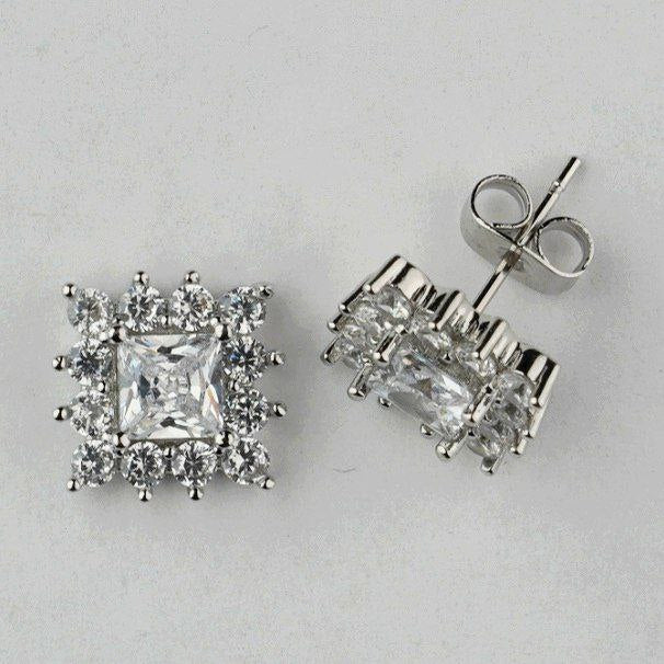 CC00058 Earrings brass cubic zirconia white gold plated 18 kt