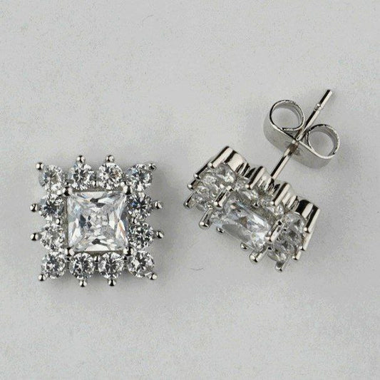 CC00058 Earrings brass cubic zirconia white gold plated 18 kt