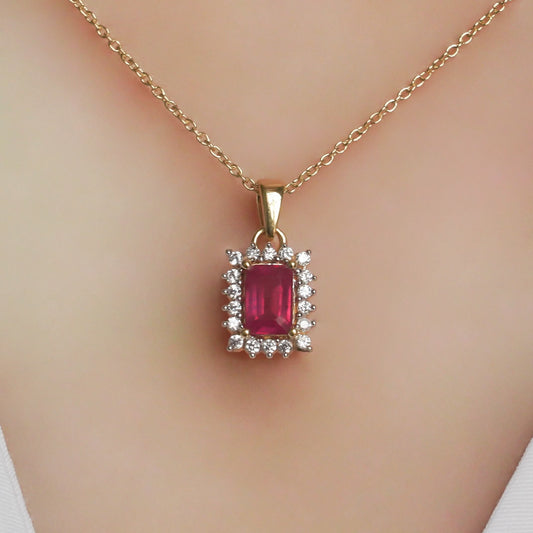 SZ16816 Necklace Silver 925 Thai Ruby Fianite (Gold Plated)