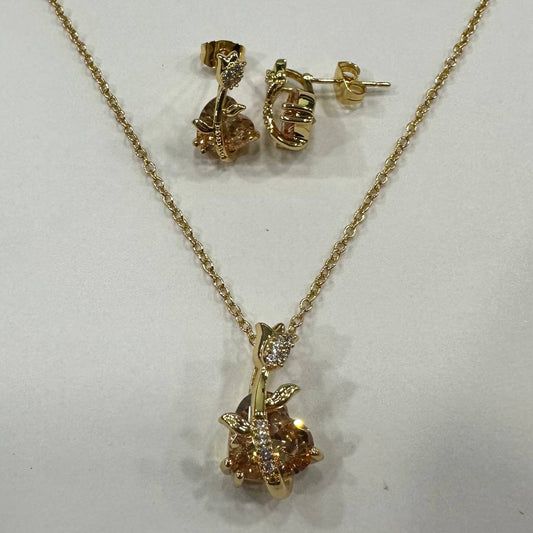 CC02214 Set 18 karat yellow gold plated Copper Cubic Zirconia