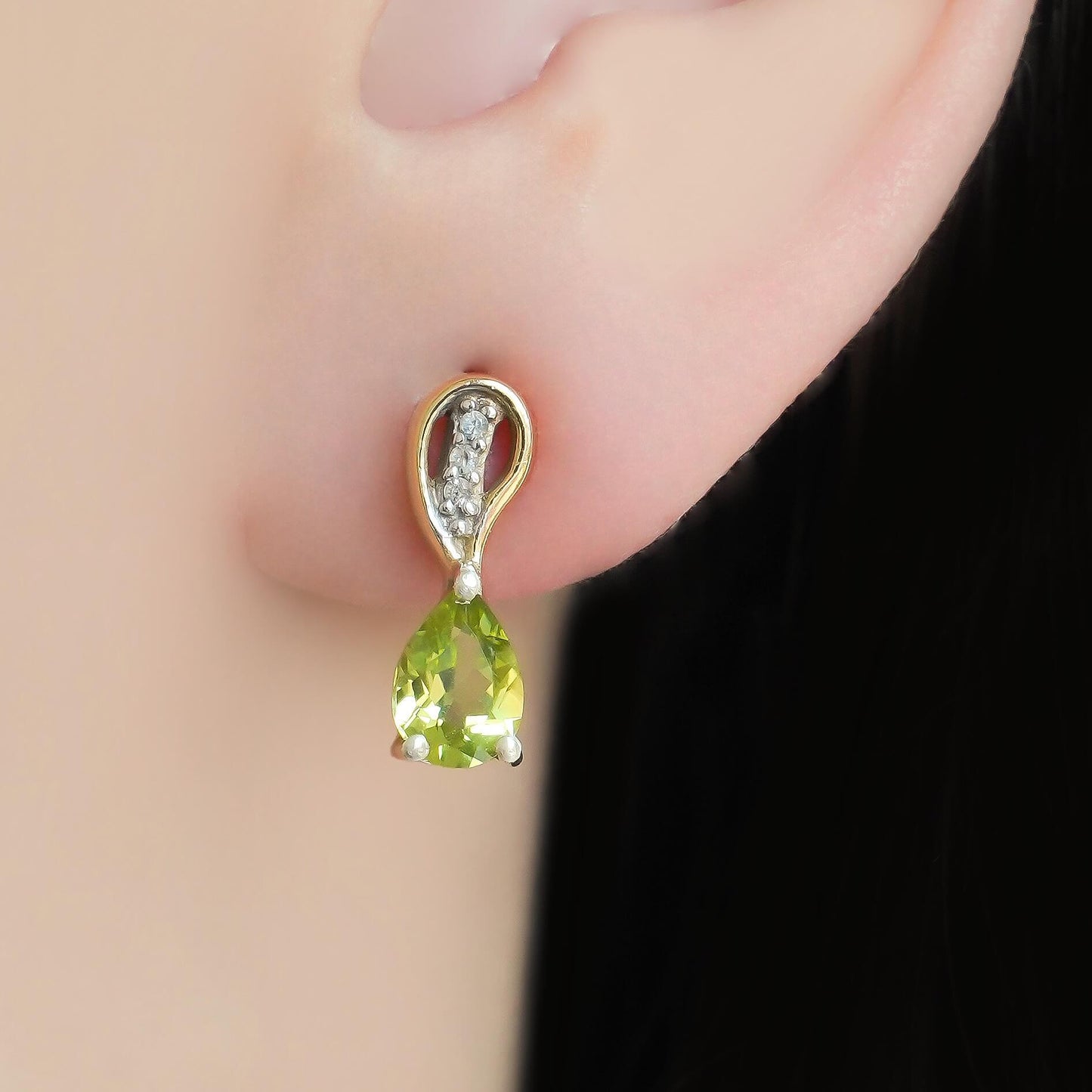 SZ13840 Earrings 925 Silver Peridot Topaz White (Gold Plated)