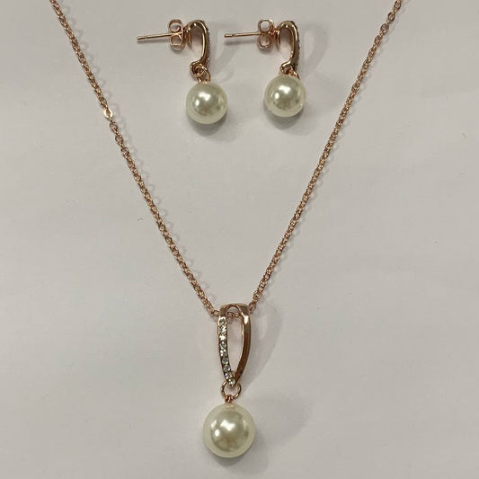 CC01756 Set 18K Rose Gold Plated Copper Simulated Pearl