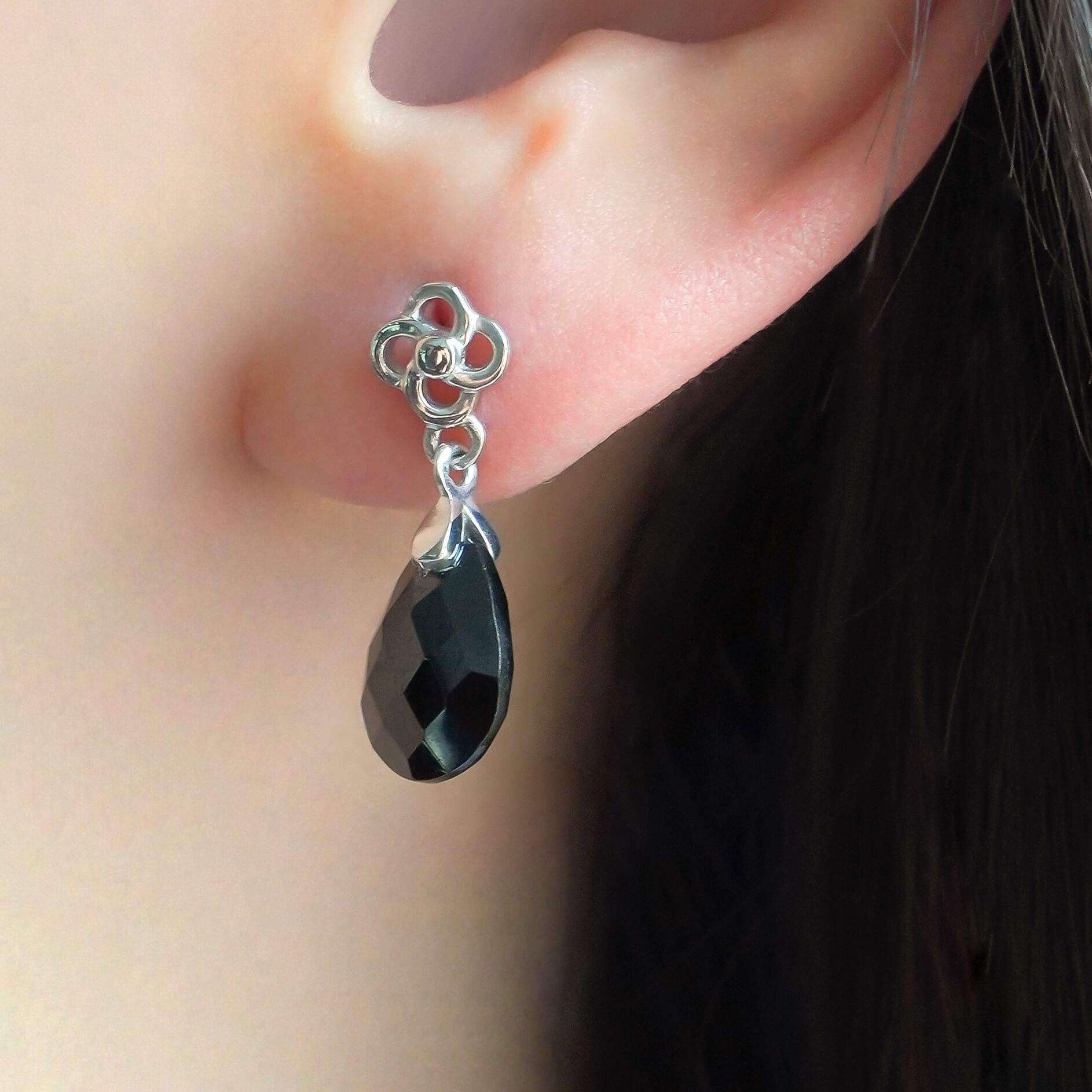 SZ11792 Earrings Silver 925 Black Spinel