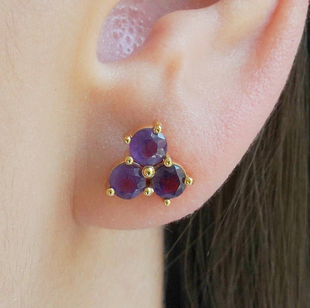 SZ16005 Earrings 925 Silver African Amethyst (Gold Plated)