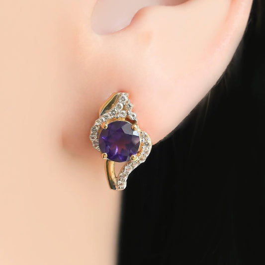 SZ13837 Earrings 925 Silver African Amethyst Topaz White (Gold Plated)