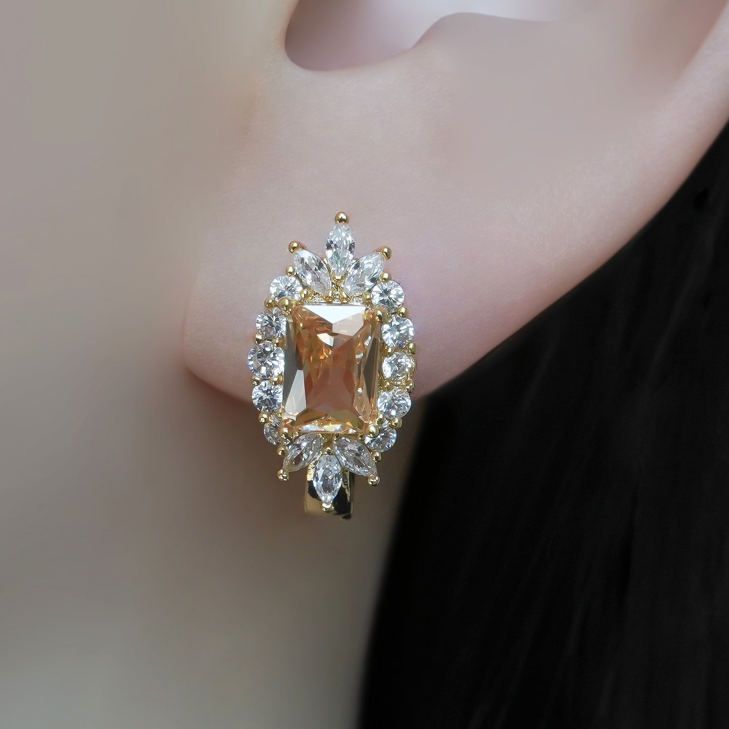 Серьги CC02198 из меди с покрытием 18K желтым золотом и кристаллом