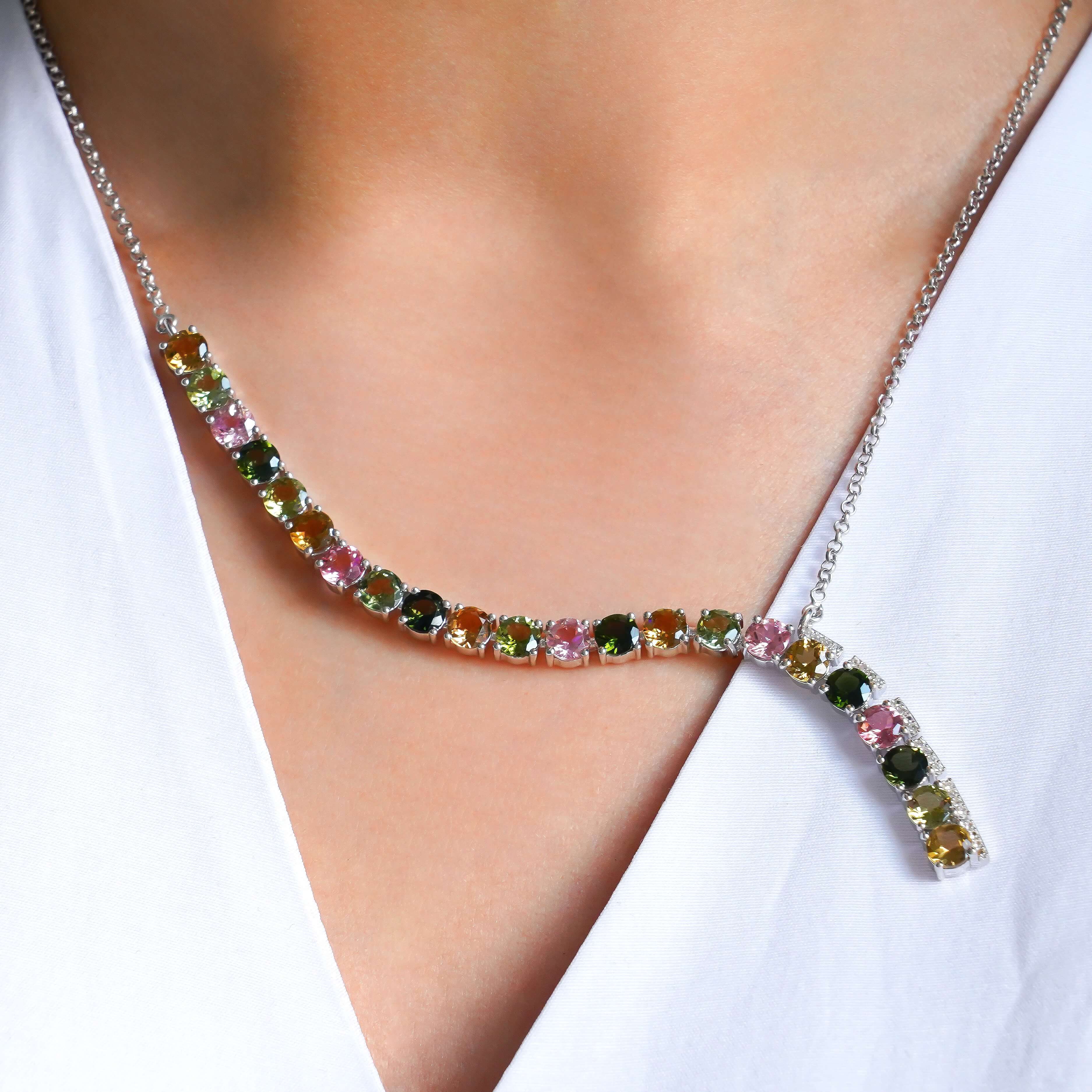 SZ11929 Necklace 925 Silver Rainbow Tourmaline Topaz White