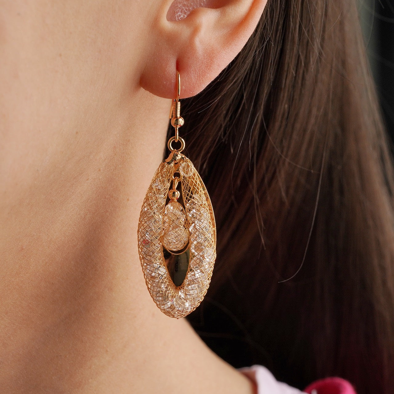 CC01238 Earrings 18K Gold Plated Copper Crystal