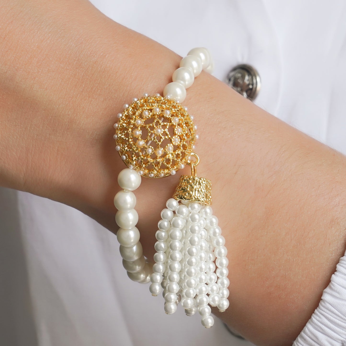 CC01236 Bracelet 18K Yellow Gold Plated Alloy Imitation Pearl