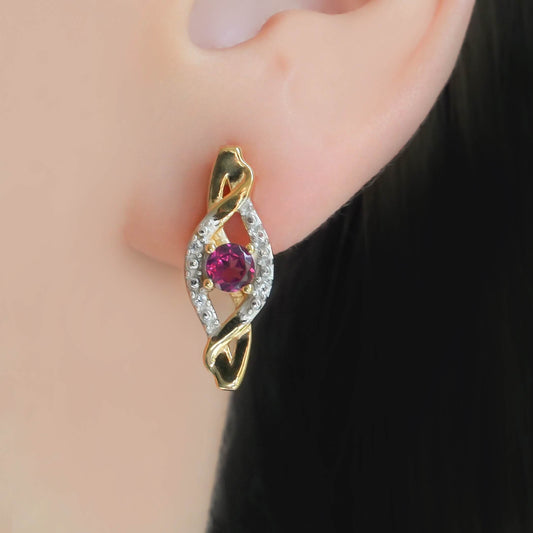 SZ13159 Earrings 925 Silver Rhodolite Topaz White (Gold Plated)