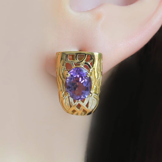 SZ13237 Earrings Silver 925 Brazilian Amethyst (Gold Plated)