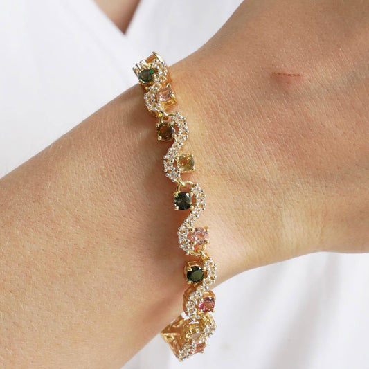 SZ13442 Bracelet Silver 925 Rainbow Tourmaline Topaz White (Gold Plated)