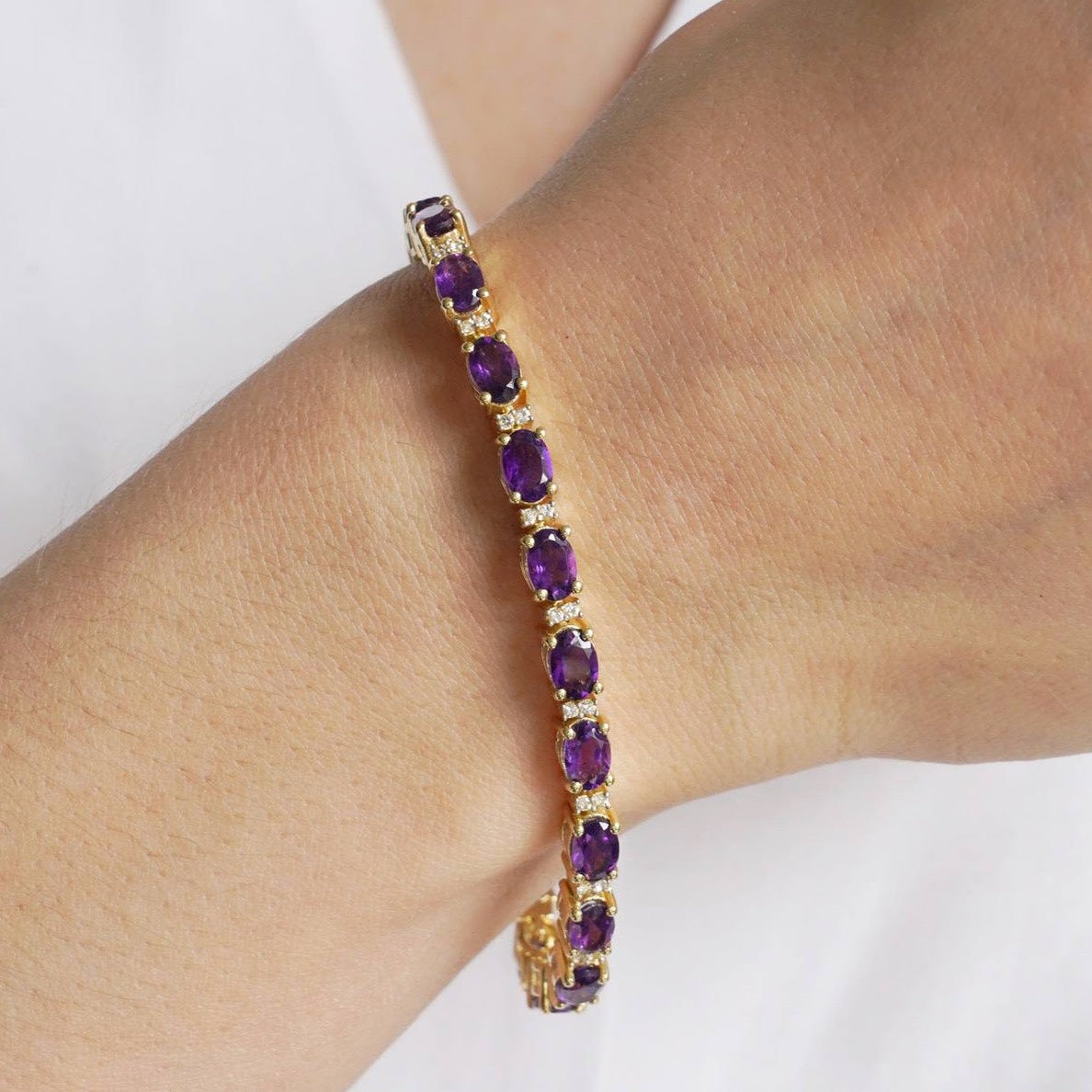 SZ13455 Bracelet 925 Silver African Amethyst Topaz White (Gold Plated)