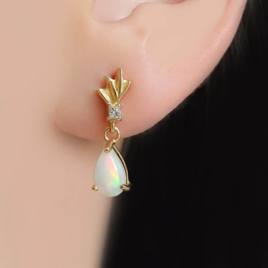 SZ12978 Earrings 925 Silver Ethiopian Opal Topaz White (Gold Plated)