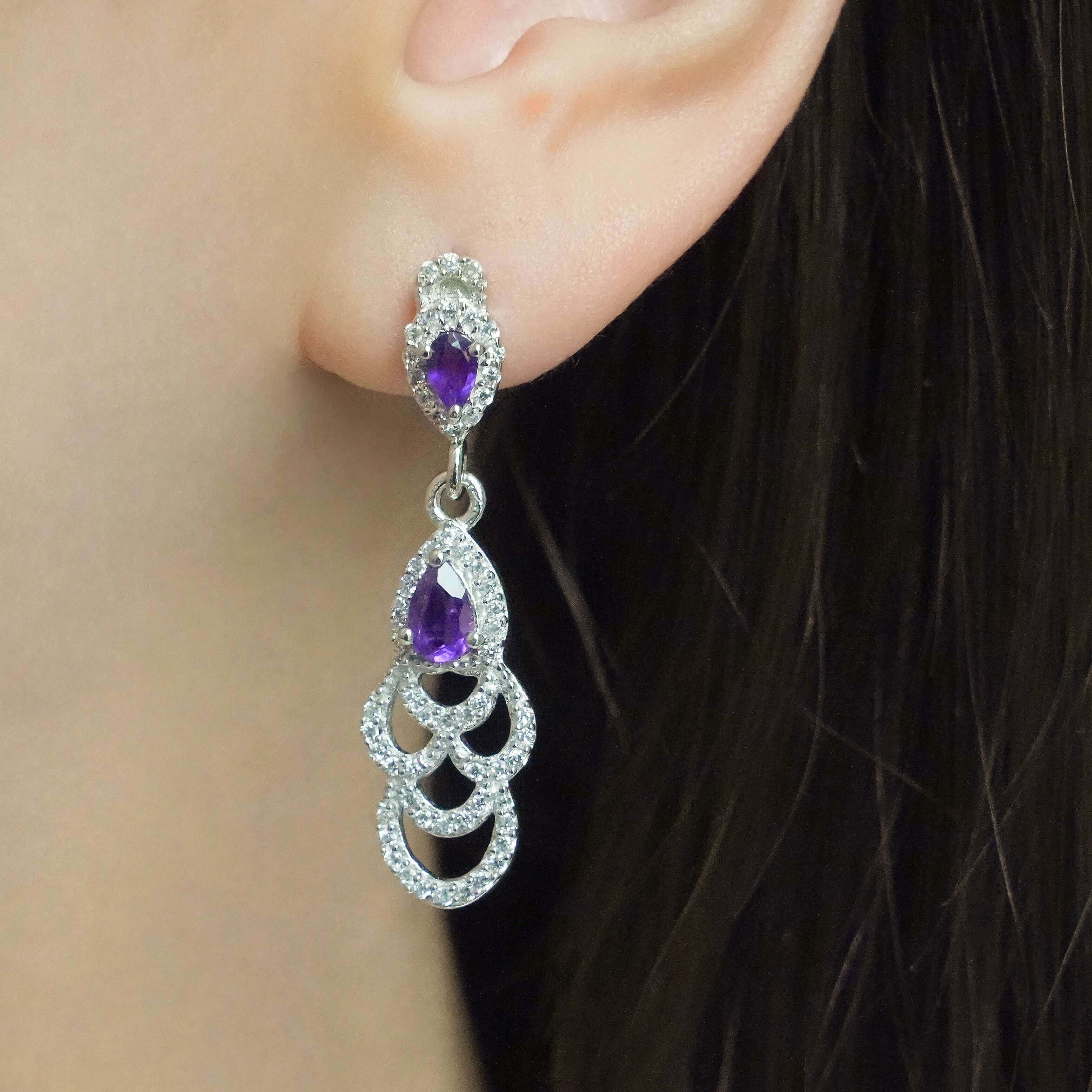 SZ11404 Earrings 925 Silver African Amethyst Cubic Zirconia