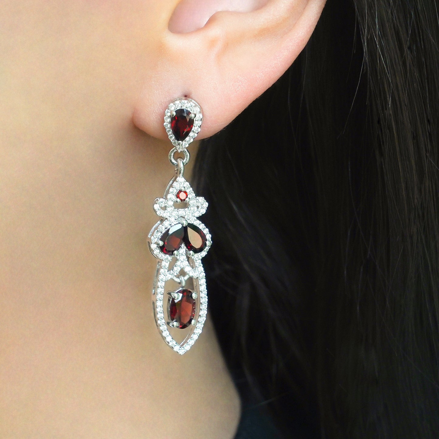 SZ11394 Earrings Silver 925 Garnet Cubic Zirconia