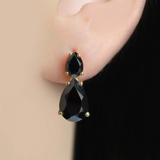 SZ13047 Earrings Silver 925 Black Spinel (Gold Plated)