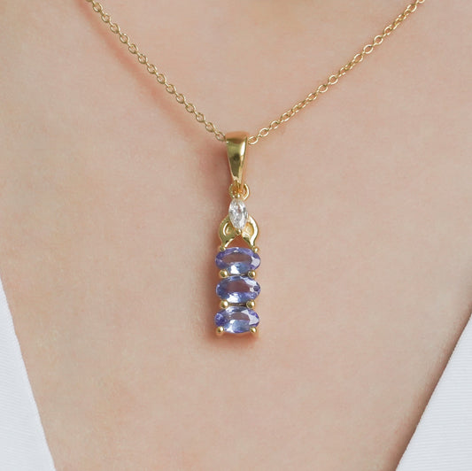 SZ16663 Necklace Silver 925 Tanzanite Fyanite (Gold Plated)