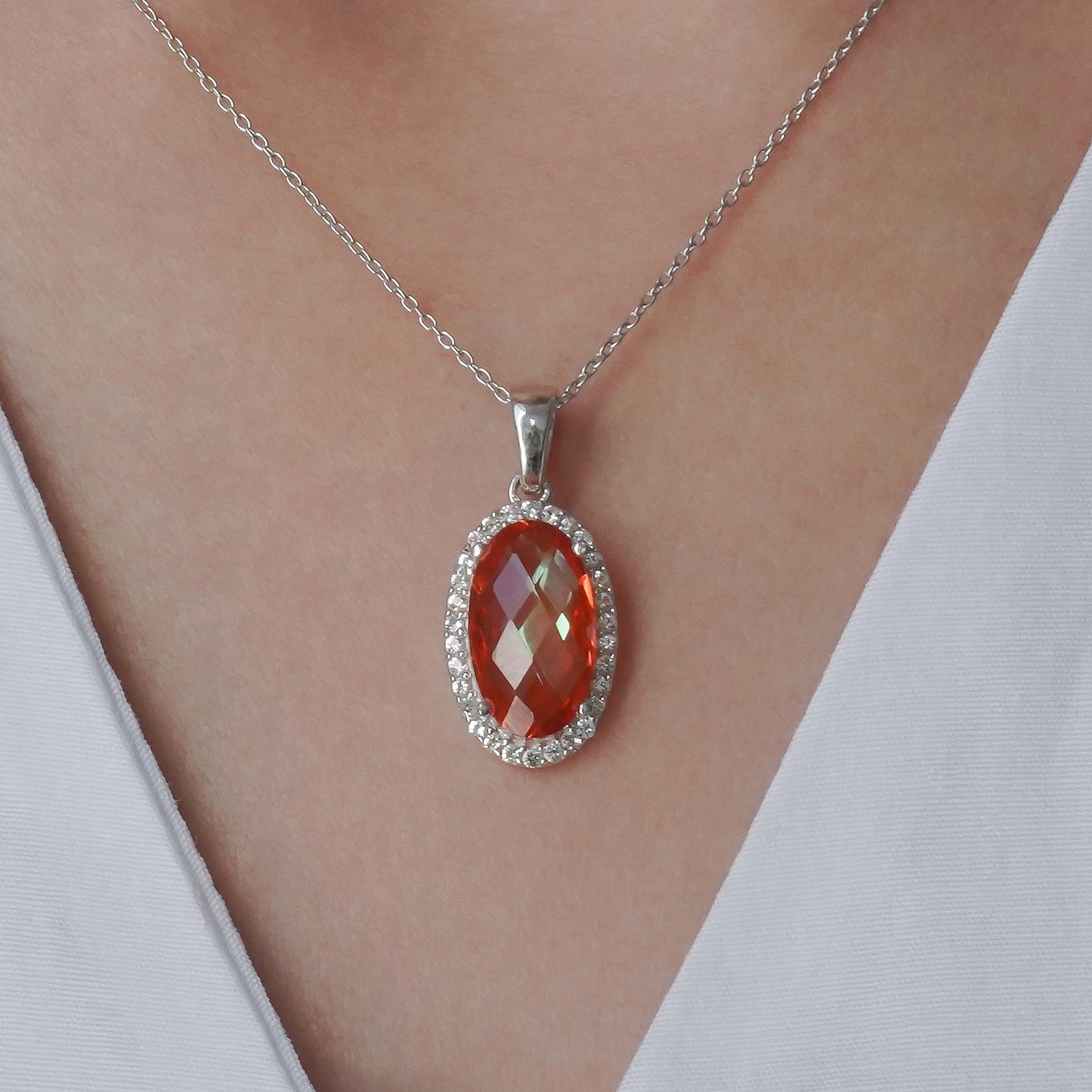 SZ10315 kulon kumush 925 Padparadscha Kvars Topaz oq