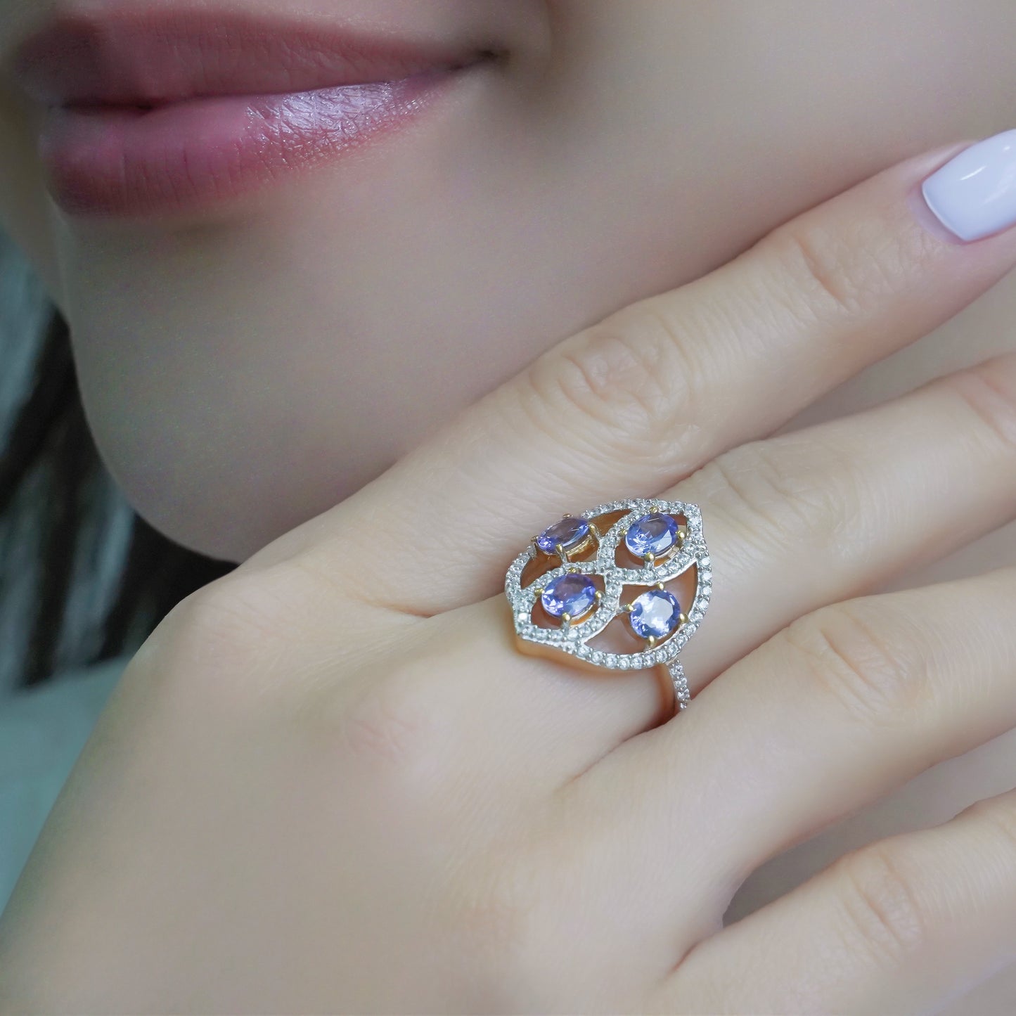 SZ16638 Ring Silver 925 Tanzanite Fyanite (Gold Plated)