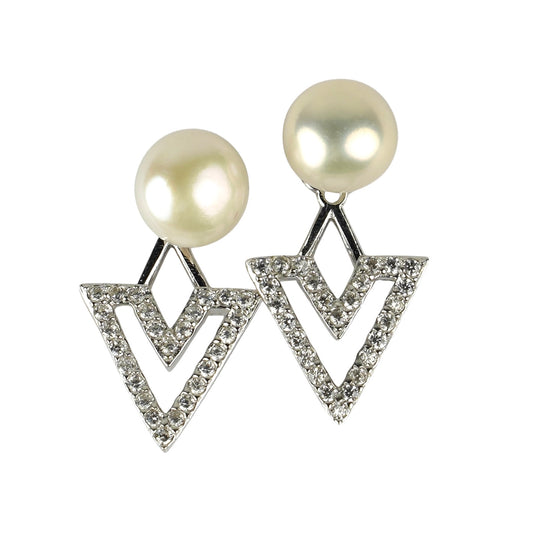 CC00071 Earrings brass cubic zirconia and pearls white gold plated 18 kt