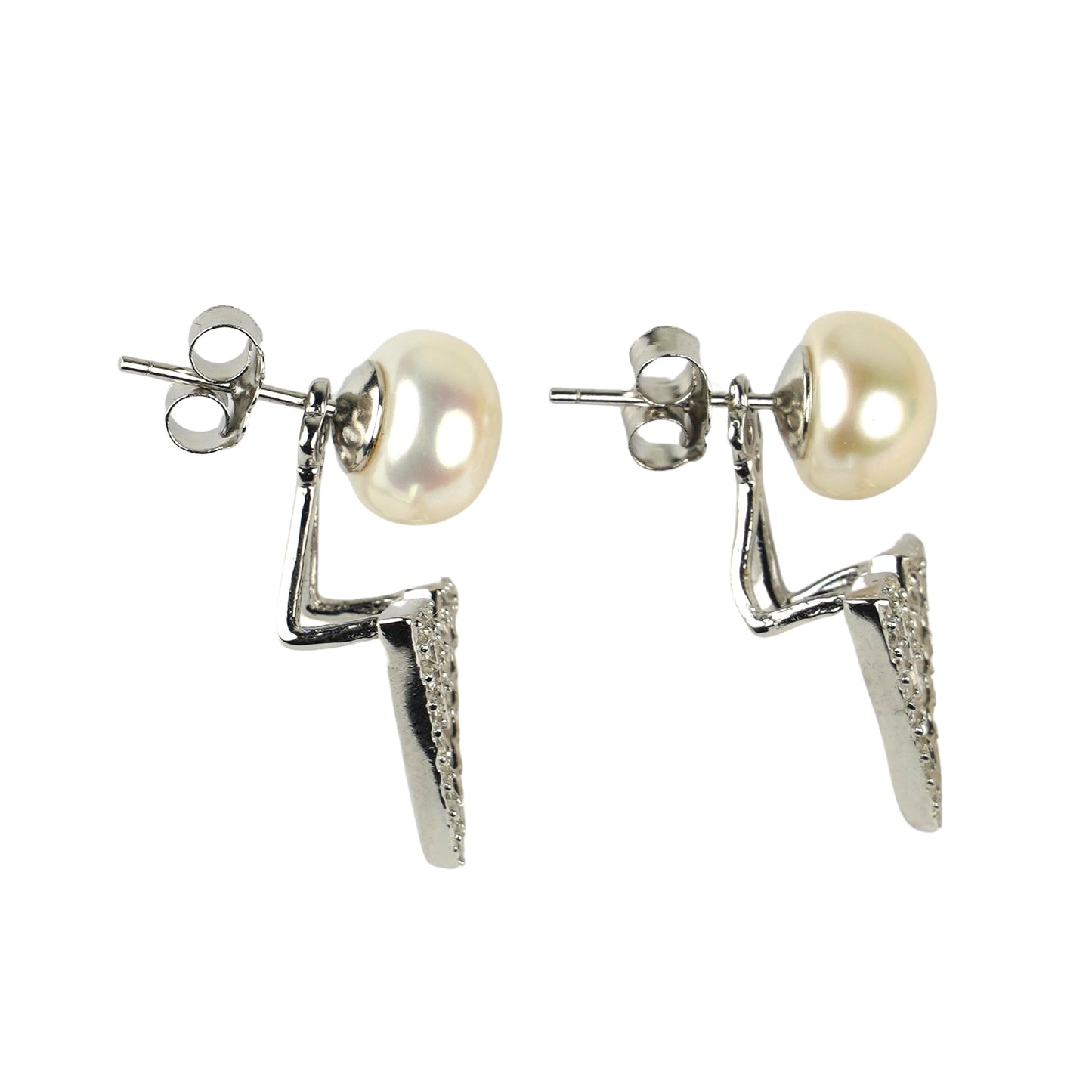 CC00071 Earrings brass cubic zirconia and pearls white gold plated 18 kt