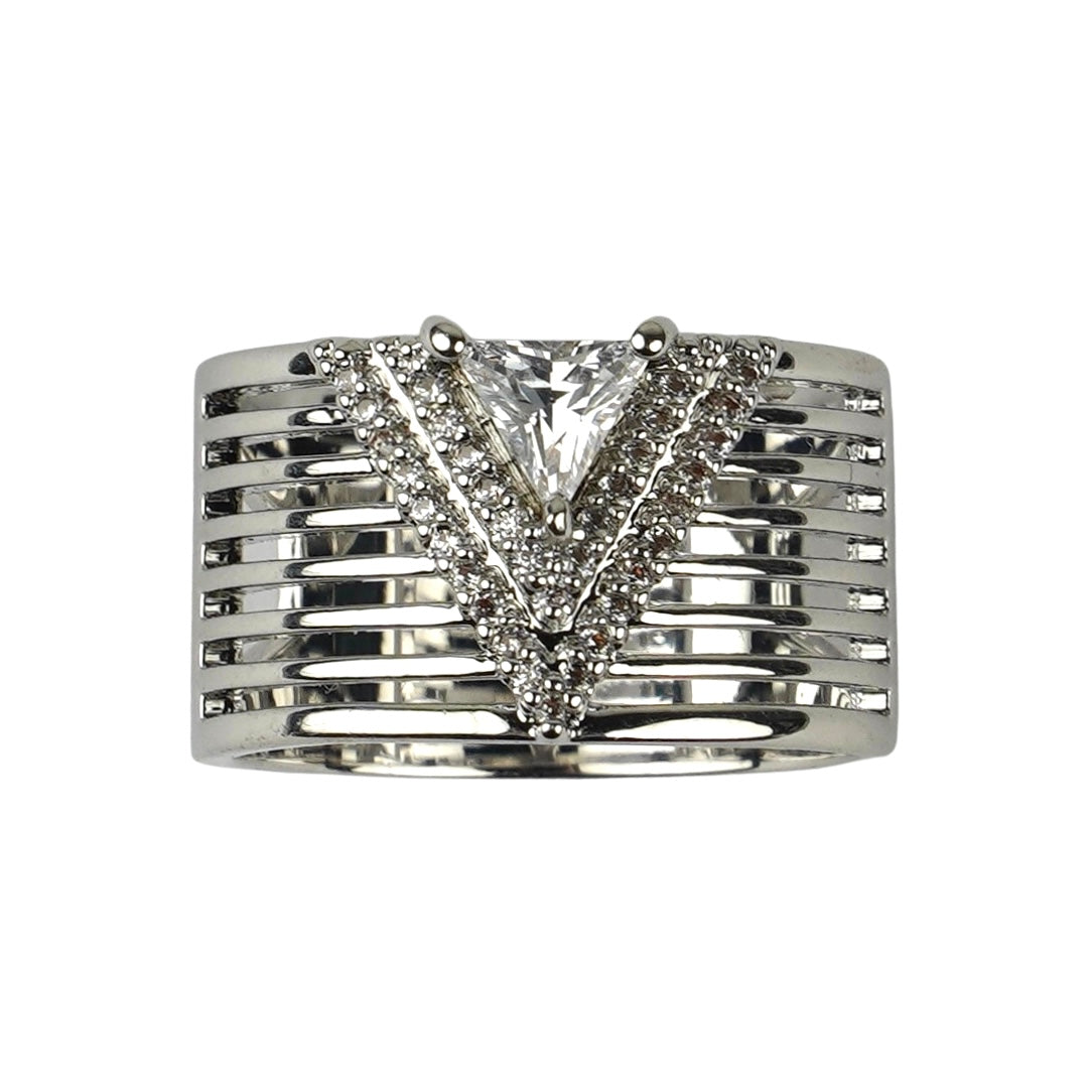 CC00145 Ring brass cubic zirconia white gold plated 18 kt