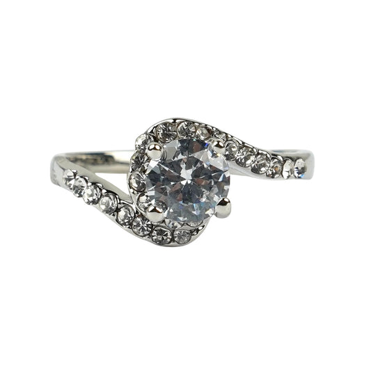 CC00416 Ring qotishma kristallari 18k oq oltin bilan qoplangan