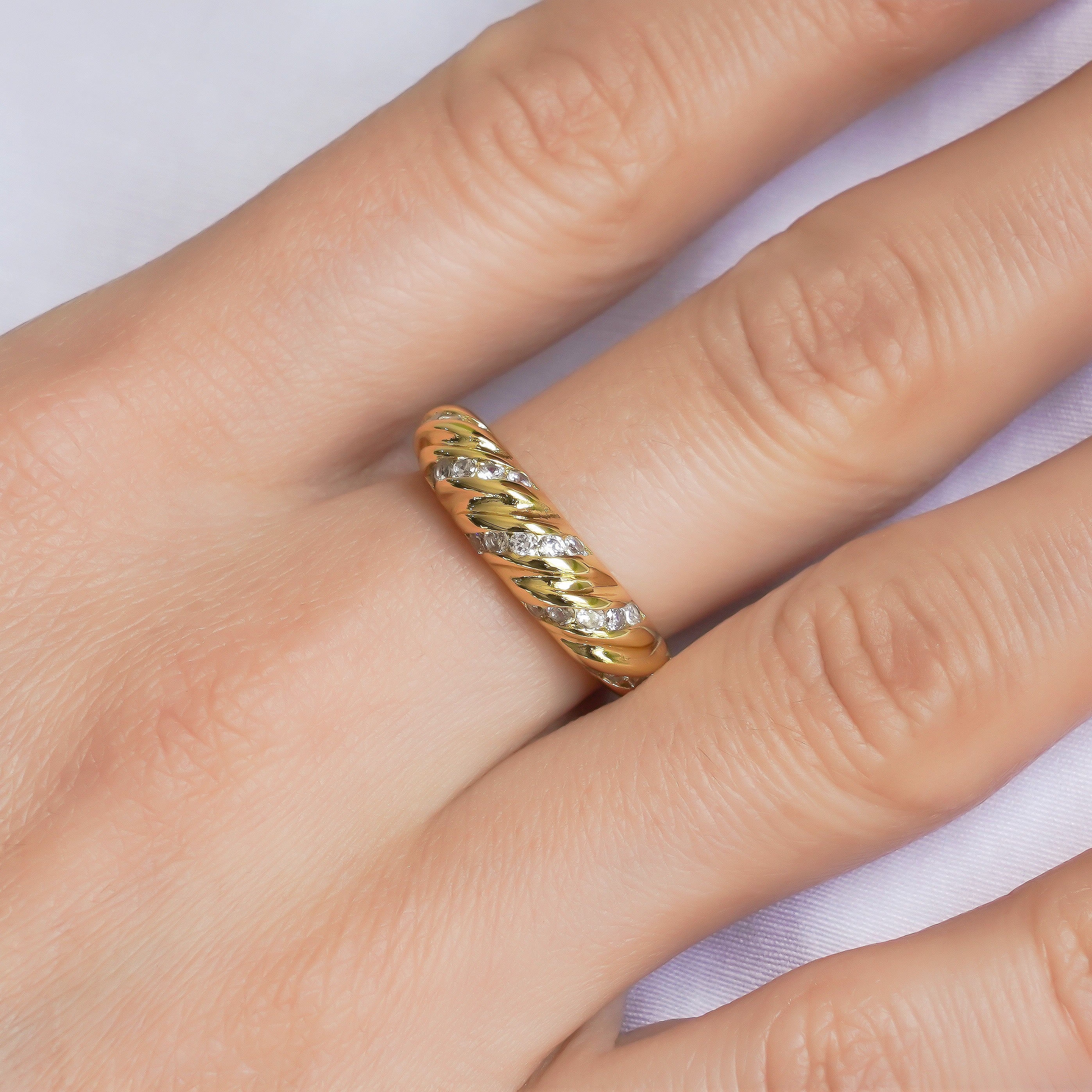 CC00490 Ring Copper Cubic Zirconia yellow gold plated 18K