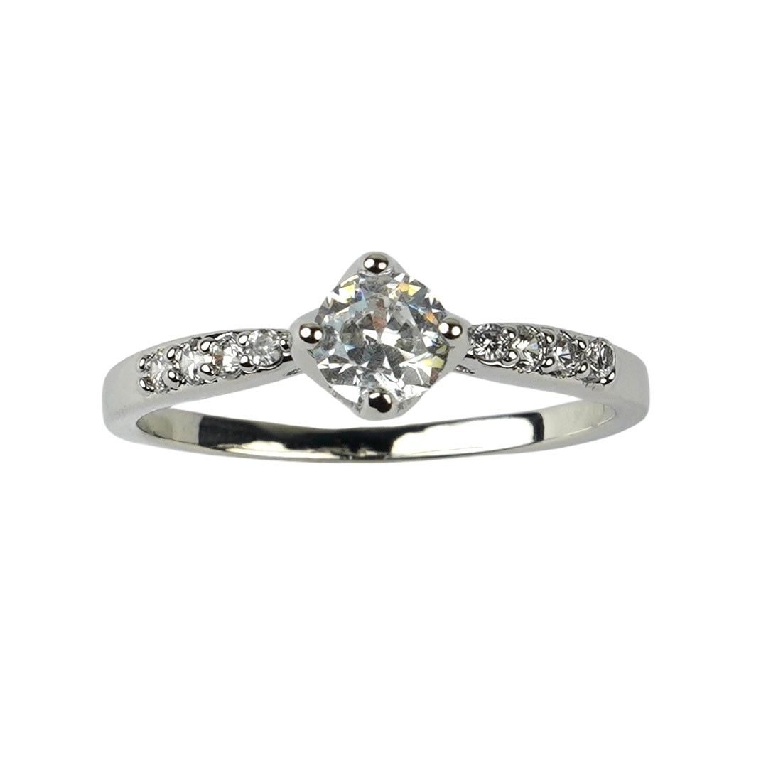 CC00581 Кольцо медное с кубическим цирконием, покрытое белым золотом 18К