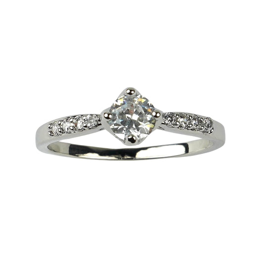 CC00581 Кольцо медное с кубическим цирконием, покрытое белым золотом 18К