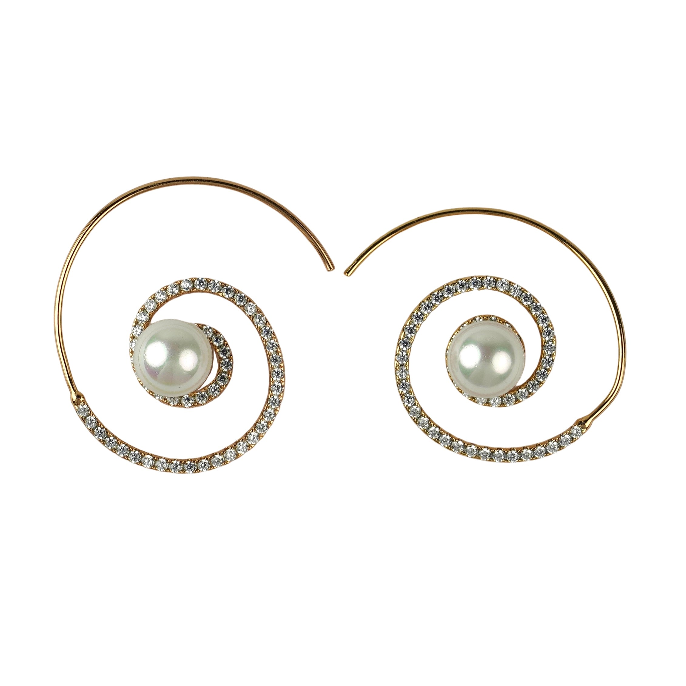 CC00801 Earrings 18K Gold Plated Brass Cubic Zirconia and Simulated Pearls