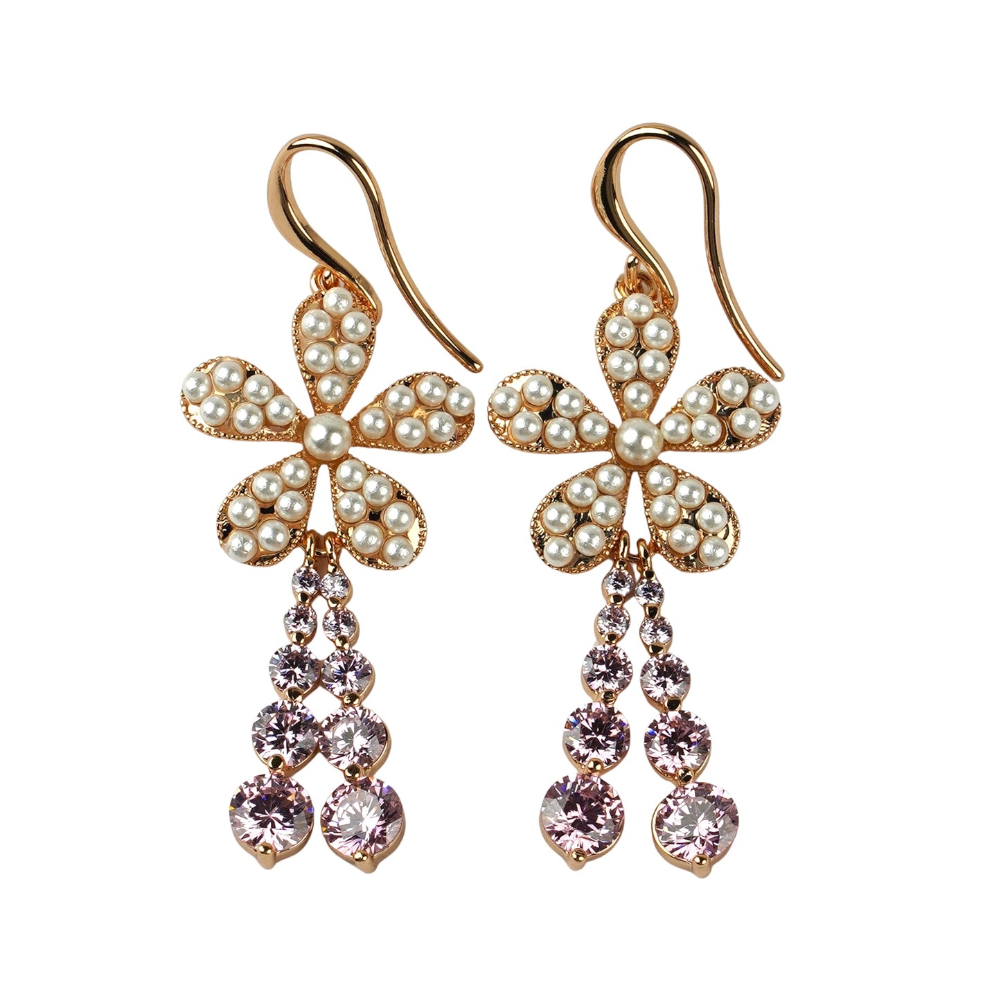 CC00804 Earrings 18K Gold Plated Brass Cubic Zirconia and Simulated Pearls