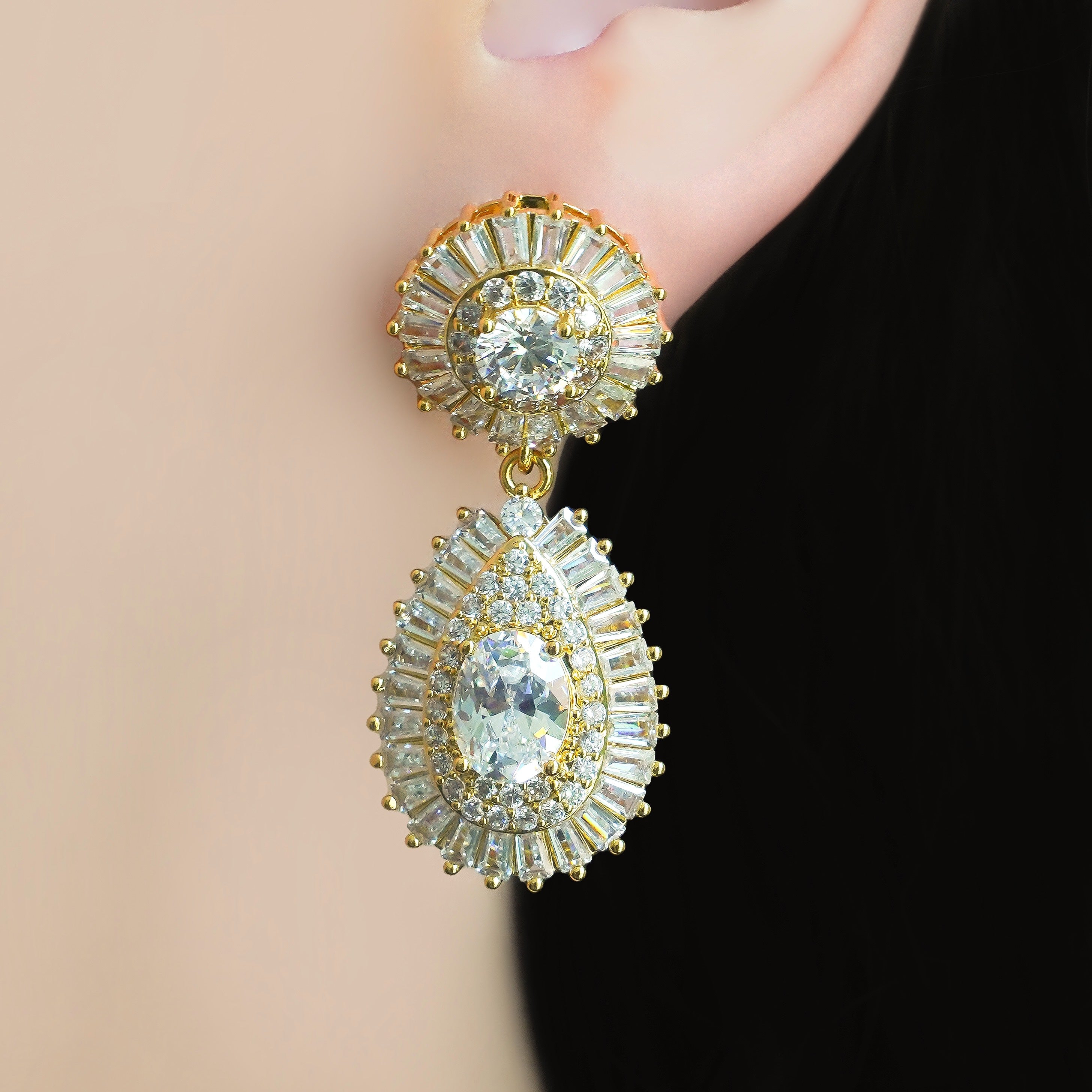 CC00949 Earrings 18K Yellow Gold Plated Brass Cubic Zirconia