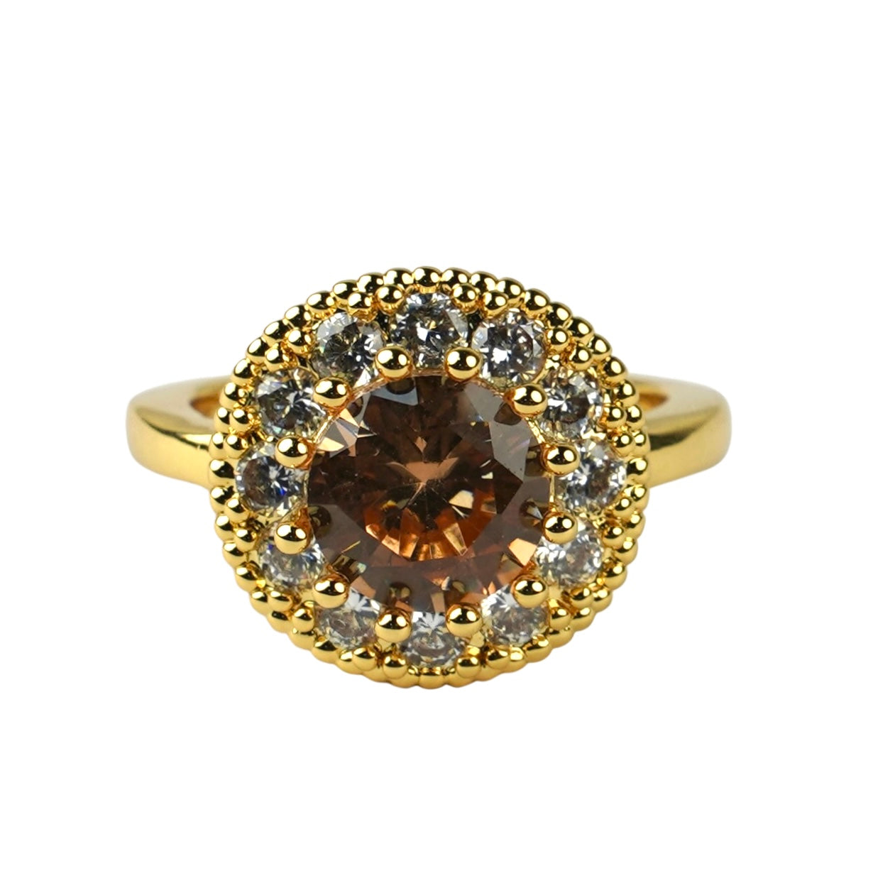 CC01063 Кольцо из меди с покрытием 18K желтым золотом и кубическим цирконием