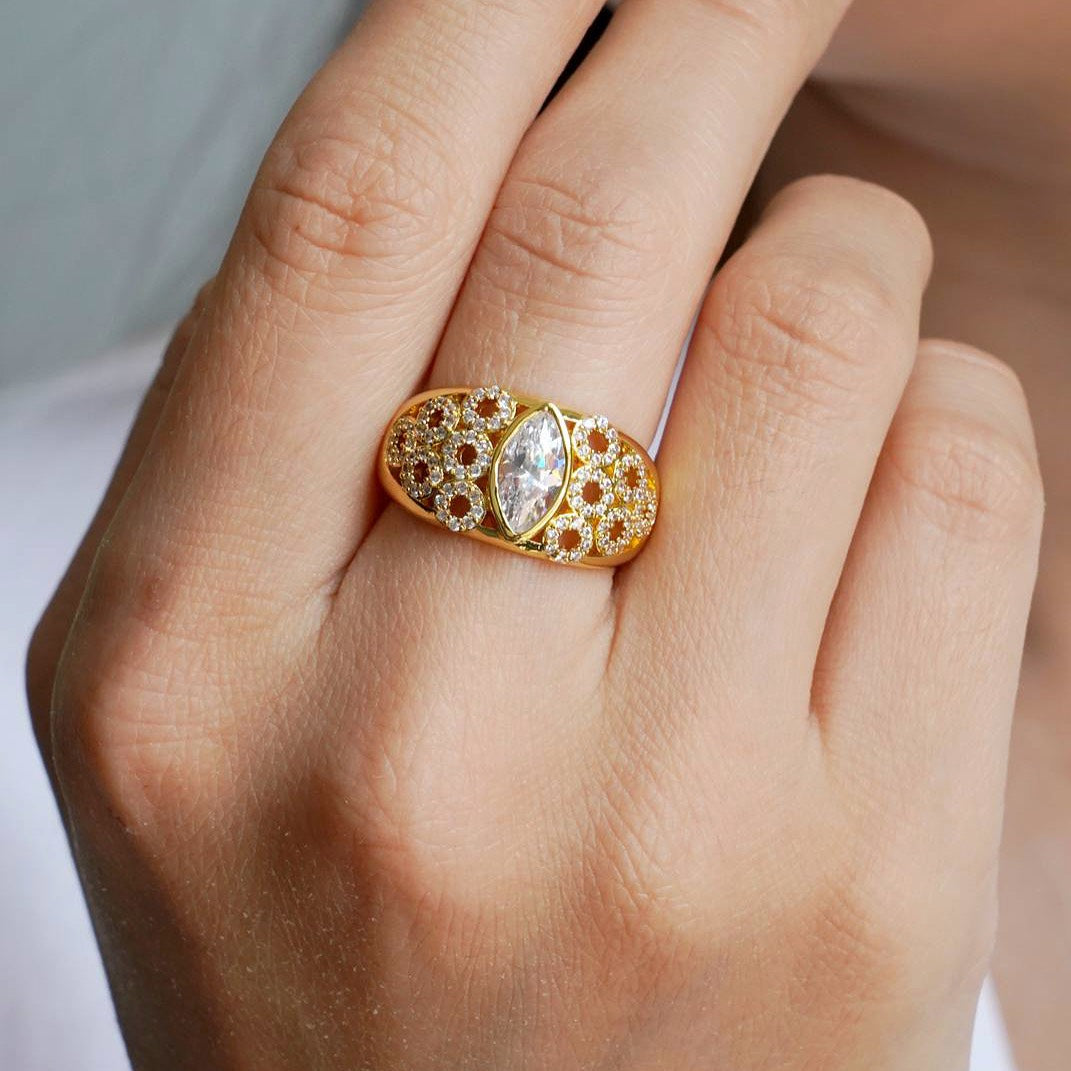 CC01064 Ring 18K Yellow Gold Plated Copper Cubic Zirconia