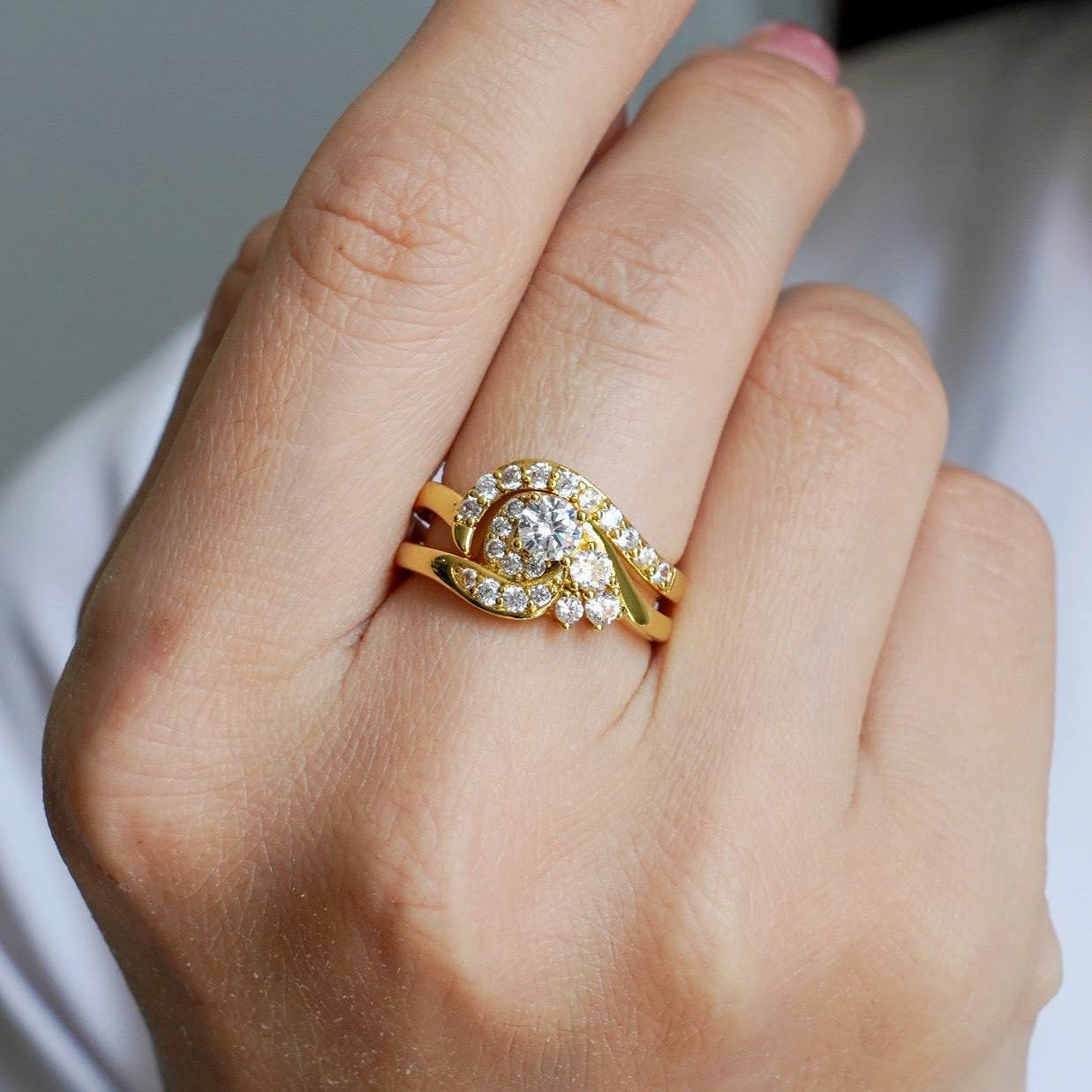 CC01066 Ring 18K Yellow Gold Plated Copper Cubic Zirconia